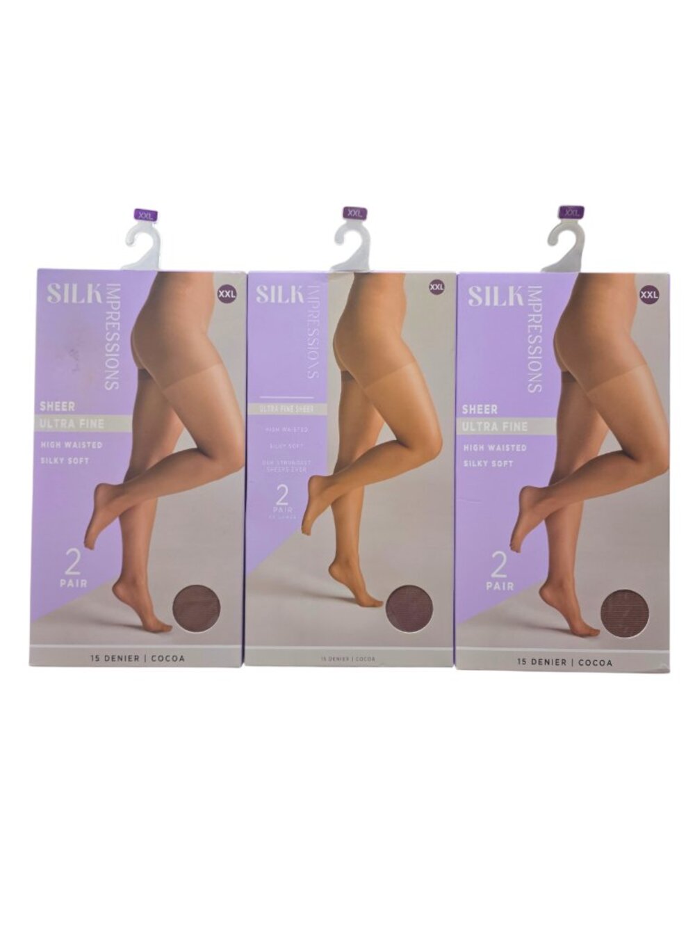 3 PK Silk Impressions Women's Pantyhose Fine Sheer 15 Denier Sz XXL Cocoa